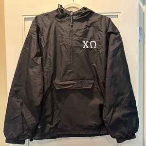 Chi Omega Black Pullover Rain Jacket - Women’s Size Medium
